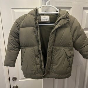 Zara Kids Olive Green Hooded Puffer Jacket
